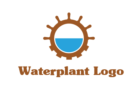 water in ship wheel and gear engineering logo icon