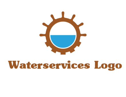 water in ship wheel and gear engineering logo icon