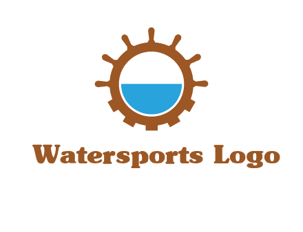 water in ship wheel and gear engineering logo icon