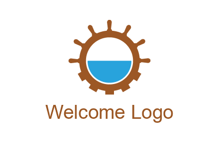 water in ship wheel and gear engineering logo icon