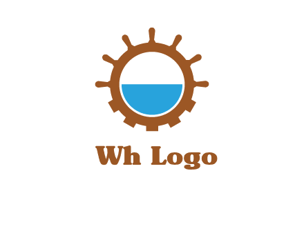 water in ship wheel and gear engineering logo icon