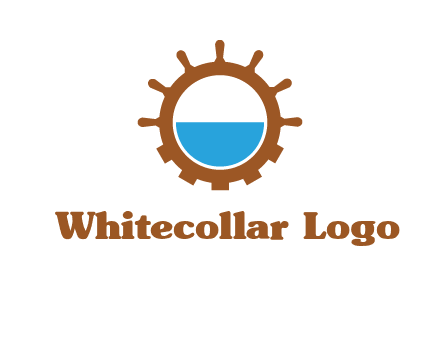water in ship wheel and gear engineering logo icon