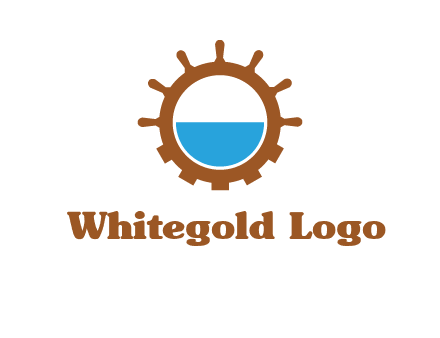 water in ship wheel and gear engineering logo icon