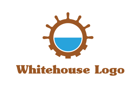 water in ship wheel and gear engineering logo icon