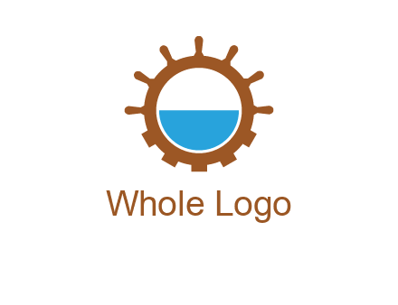 water in ship wheel and gear engineering logo icon