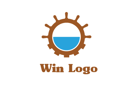 water in ship wheel and gear engineering logo icon