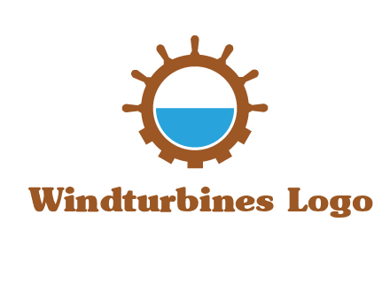 water in ship wheel and gear engineering logo icon