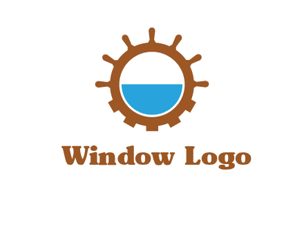 water in ship wheel and gear engineering logo icon