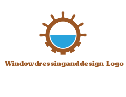 water in ship wheel and gear engineering logo icon