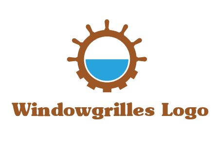 water in ship wheel and gear engineering logo icon