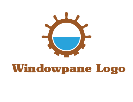 water in ship wheel and gear engineering logo icon