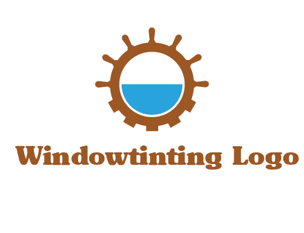 water in ship wheel and gear engineering logo icon