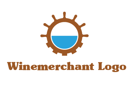 water in ship wheel and gear engineering logo icon
