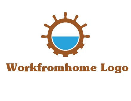 water in ship wheel and gear engineering logo icon