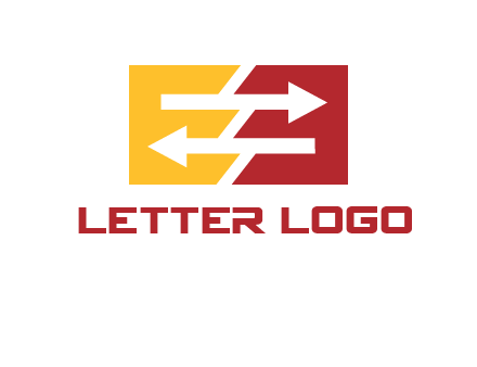 Letters EE creating arrows inside rectangle logo