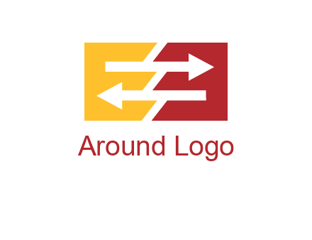 Letters EE creating arrows inside rectangle logo