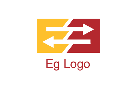 Letters EE creating arrows inside rectangle logo