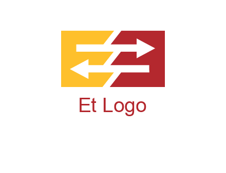Letters EE creating arrows inside rectangle logo