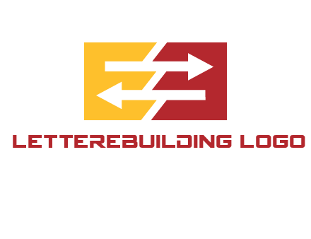 Letters EE creating arrows inside rectangle logo