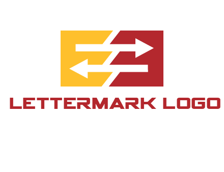 Letters EE creating arrows inside rectangle logo