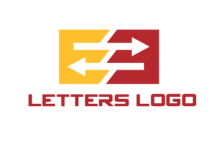 Letters EE creating arrows inside rectangle logo