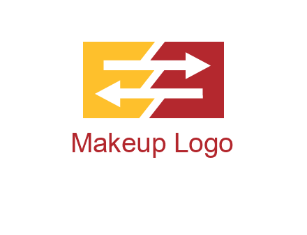 Letters EE creating arrows inside rectangle logo