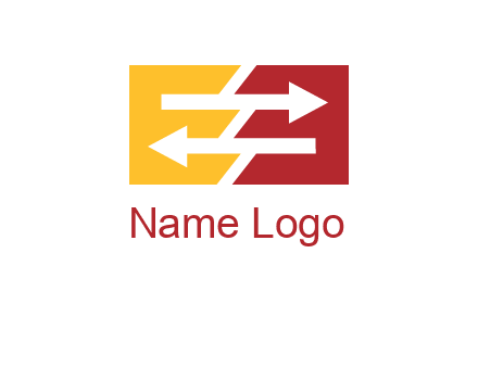 Letters EE creating arrows inside rectangle logo