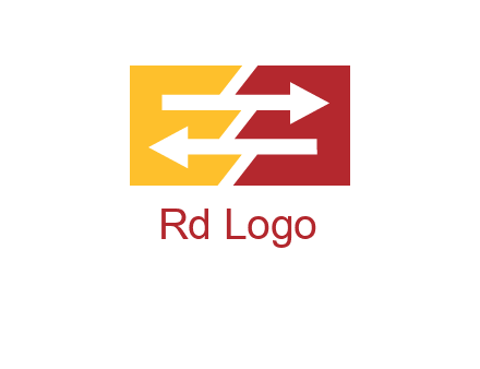 Letters EE creating arrows inside rectangle logo