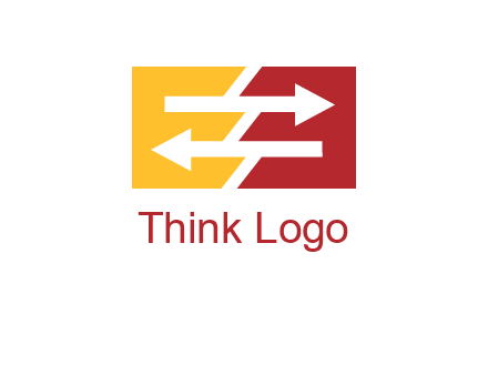 Letters EE creating arrows inside rectangle logo
