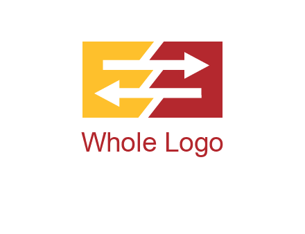 Letters EE creating arrows inside rectangle logo