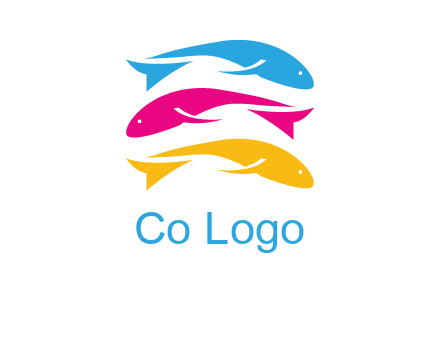 colorful fishes on top of each other printing logo