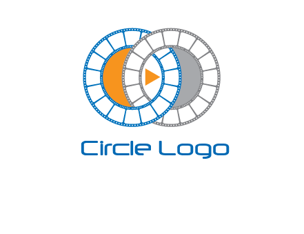 circles of film reel entwined with a play button