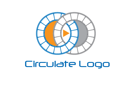 circles of film reel entwined with a play button