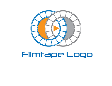 circles of film reel entwined with a play button