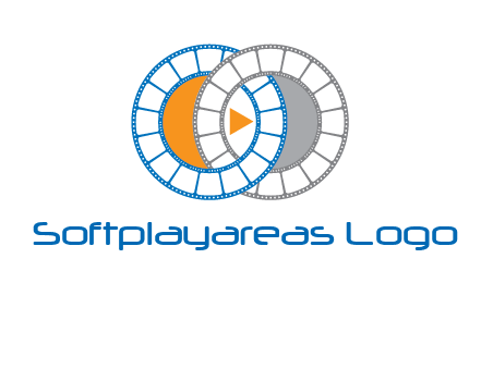 circles of film reel entwined with a play button