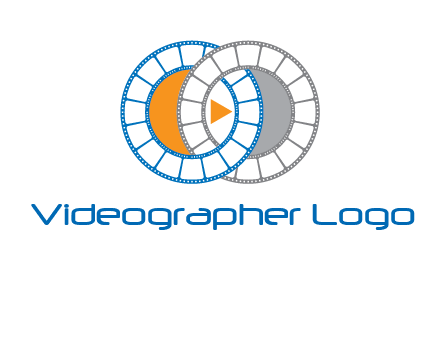 circles of film reel entwined with a play button
