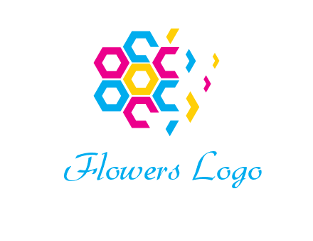 CMYK hexagon in flower shape printing logo