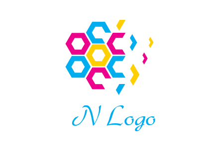 CMYK hexagon in flower shape printing logo