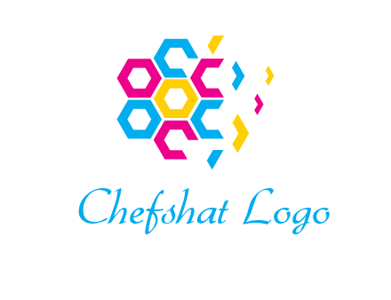 CMYK hexagon in flower shape printing logo