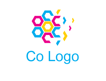 CMYK hexagon in flower shape printing logo