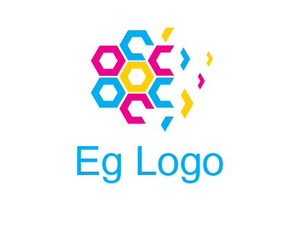 CMYK hexagon in flower shape printing logo