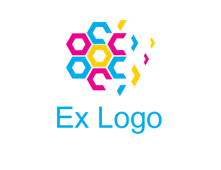 CMYK hexagon in flower shape printing logo
