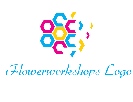 CMYK hexagon in flower shape printing logo