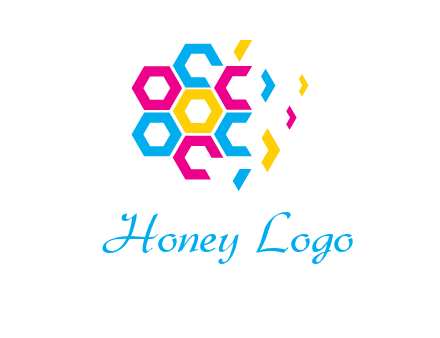 CMYK hexagon in flower shape printing logo