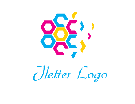 CMYK hexagon in flower shape printing logo