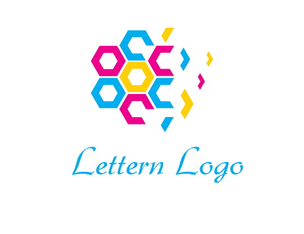 CMYK hexagon in flower shape printing logo