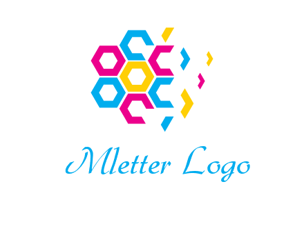 CMYK hexagon in flower shape printing logo