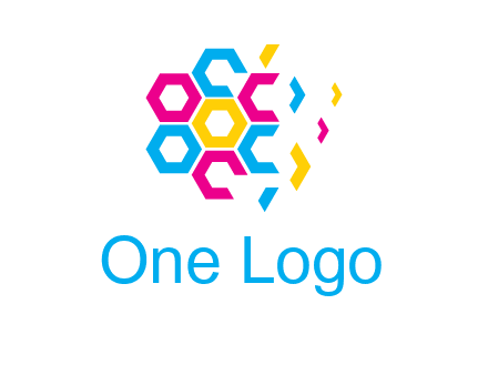 CMYK hexagon in flower shape printing logo