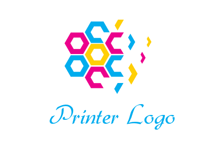 CMYK hexagon in flower shape printing logo