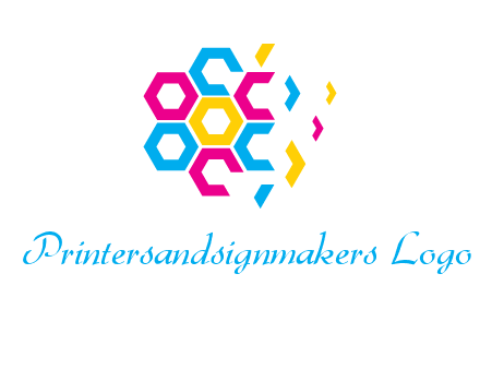 CMYK hexagon in flower shape printing logo